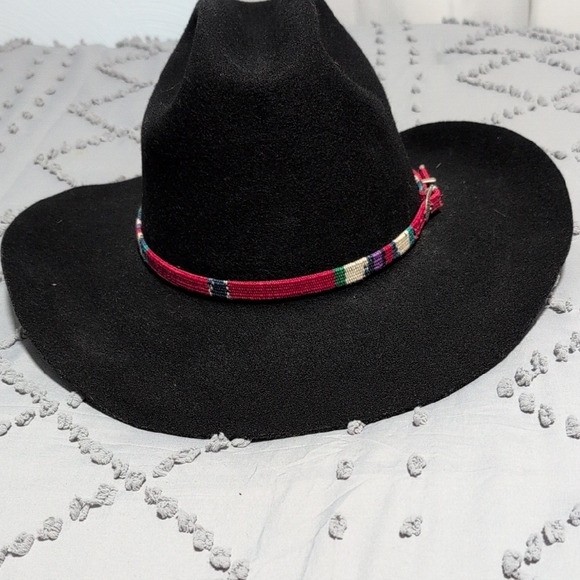 Black Wide Brim Hat with Colorful Band - Picture 4 of 4